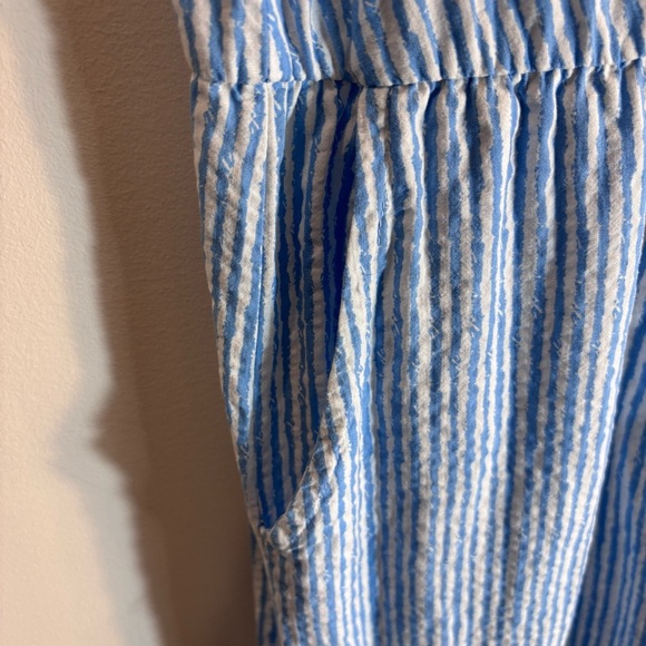 Smash + Tess SZ M Searsucker Light Blue Jumpsuit Tie Waist Wide Leg Pockets - Picture 7 of 11